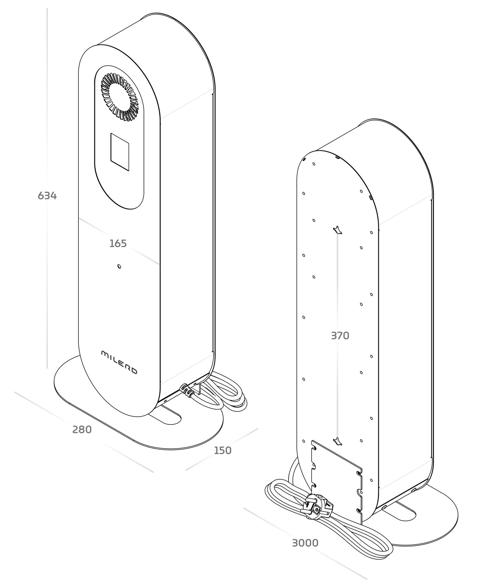 Рециркулятор бактерицидный Milerd DZR-1 PRO — габаритные размеры
