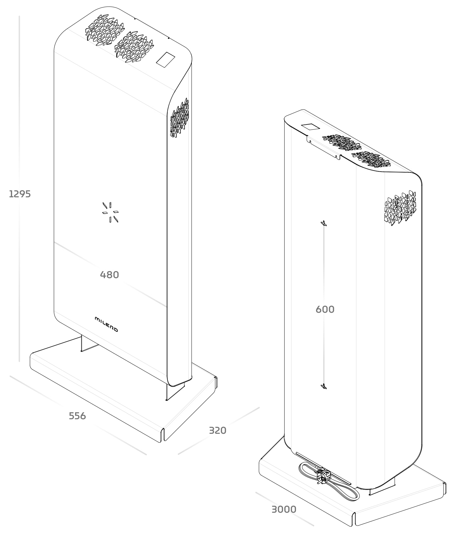 Рециркулятор бактерицидный Milerd DZR-6 Elite — габаритные размеры