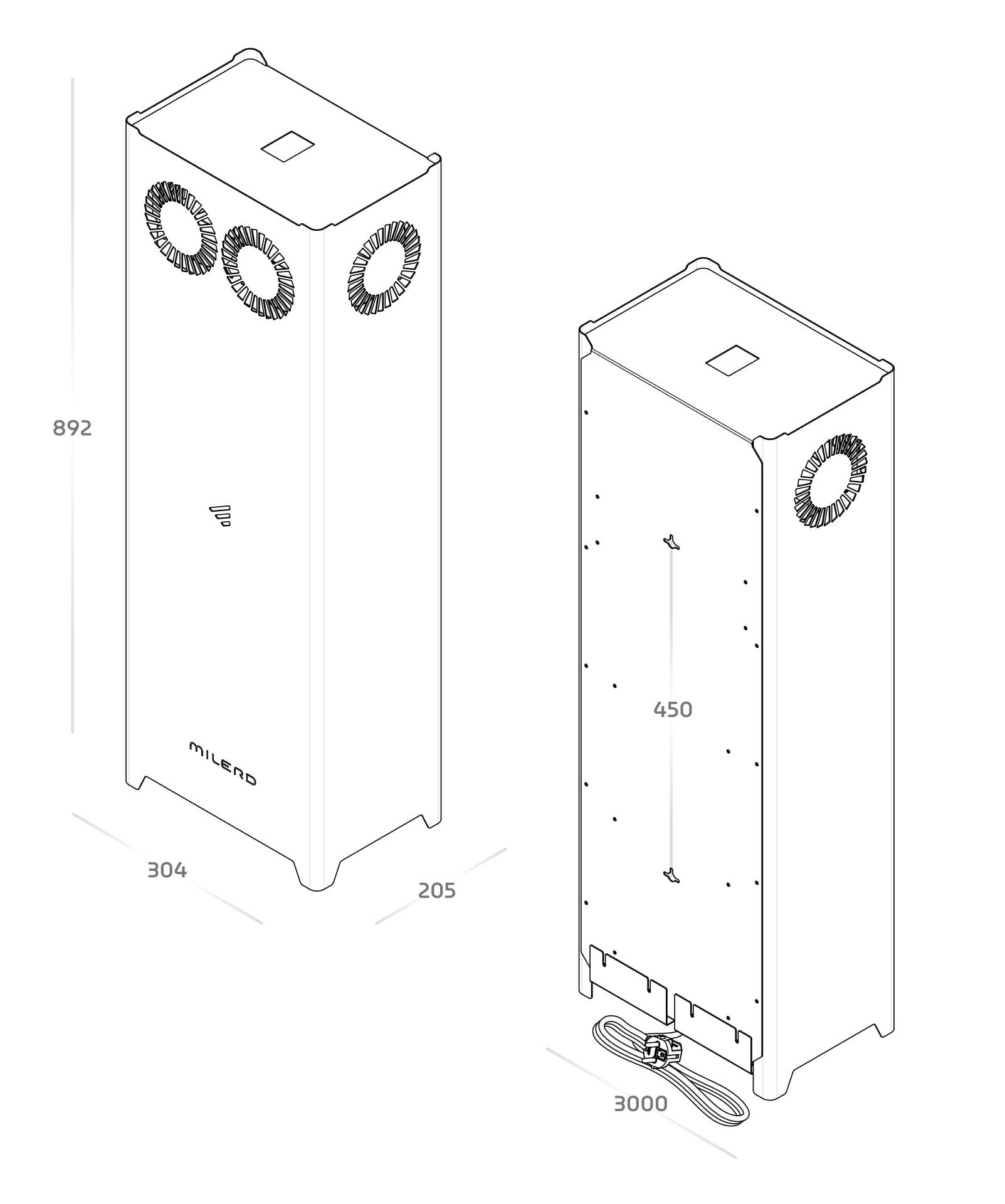 Рециркулятор бактерицидный Milerd DZR-8 Power — габаритные размеры
